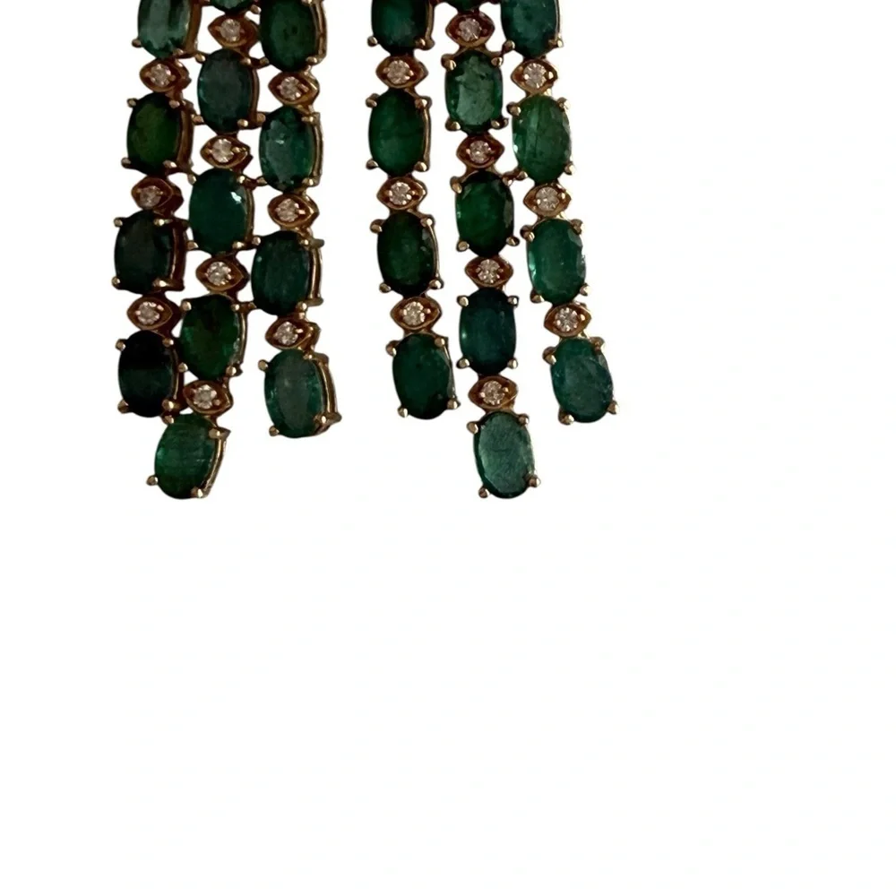 Vintage Emerald Diamond Gold Cascading Post Earrings